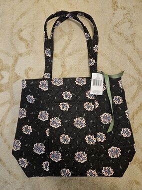 Quilted Vera Bradley Black Floral Tote Bag